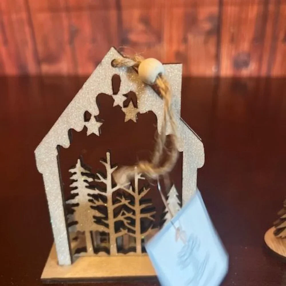 Set Of 4 Wooden Christmas House christmas Ornaments With Reindeer , Snowman,moon